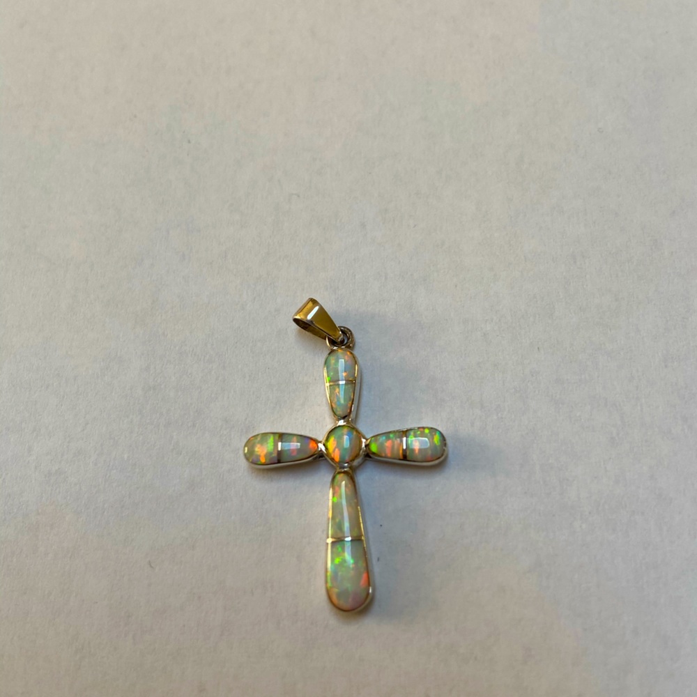 Sterling opal inlay cross